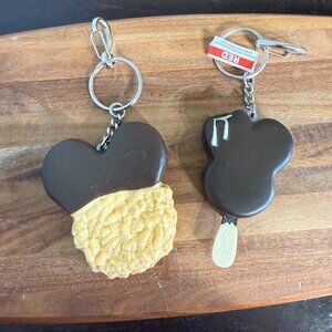 Lot of 2 Disney Keychains: Mickey Ice Cream, Mickey Choco-Dipped Treat Bag Charm